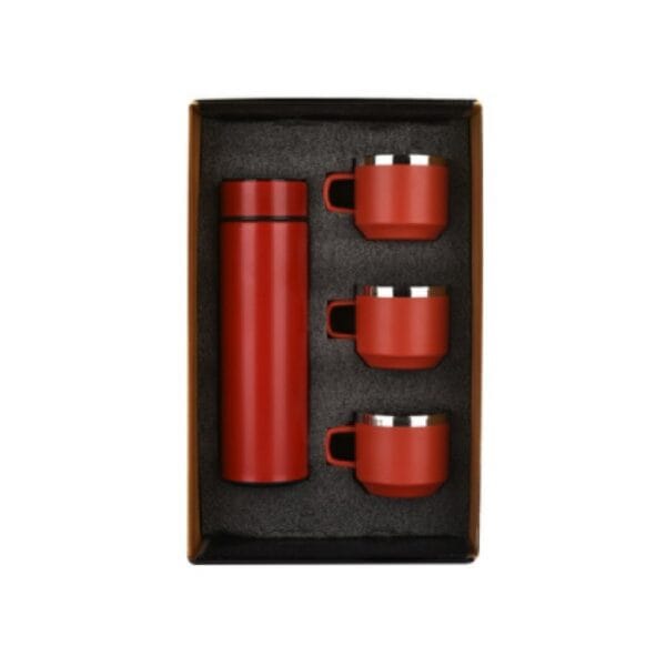Honor Matte Red Temperature Bottle With 3 Steel Cups