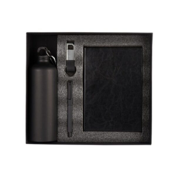 Treston 4 in 1 Black Combo Gift Set (Bottle, Pen, Keychain, Soft bound diary)