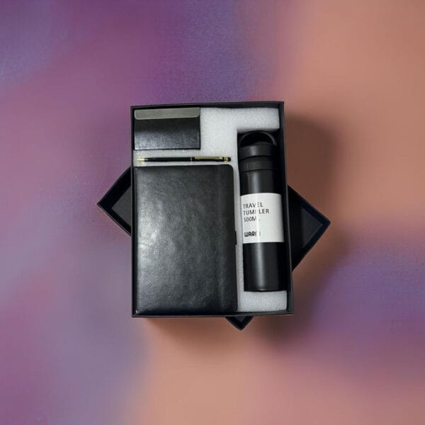 Customized Gift Hamper Business Travel Kit Set With Travel Flask, Pen, Book and Business Card Holder - Image 4