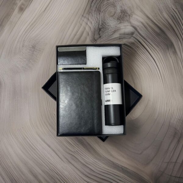 Customized Gift Hamper Business Travel Kit Set With Travel Flask, Pen, Book and Business Card Holder - Image 3