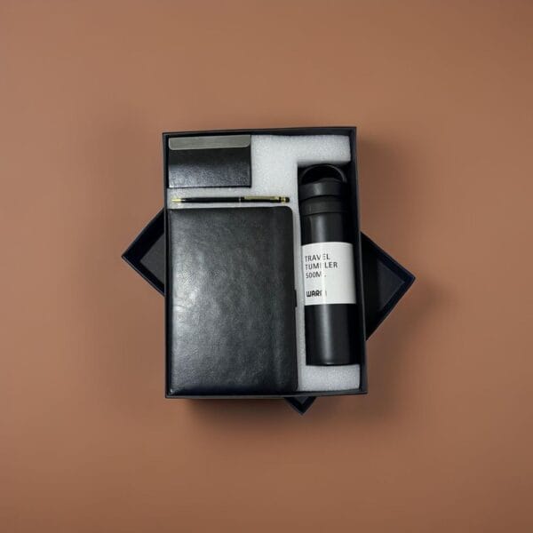 Customized Gift Hamper Business Travel Kit Set With Travel Flask, Pen, Book and Business Card Holder - Image 2