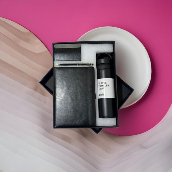 Customized Gift Hamper Business Travel Kit Set With Travel Flask, Pen, Book and Business Card Holder