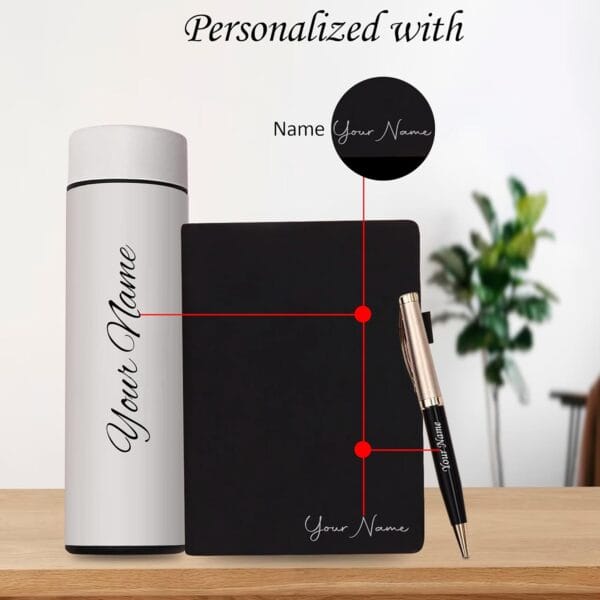 Personalized Graduation Gift Set-Slim Pen with Name Engraving, Black A5 Diary with Graduation Cap - Image 4