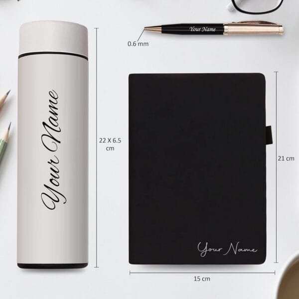 Personalized Graduation Gift Set-Slim Pen with Name Engraving, Black A5 Diary with Graduation Cap - Image 2