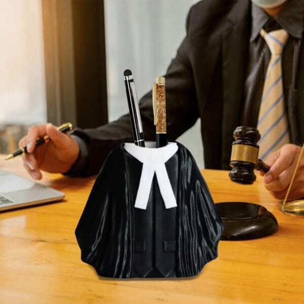 Advocate Coat Shape Customized Pen Pencil Holder Stand Desktop Table Organizer, Name Engraved For Lawyer