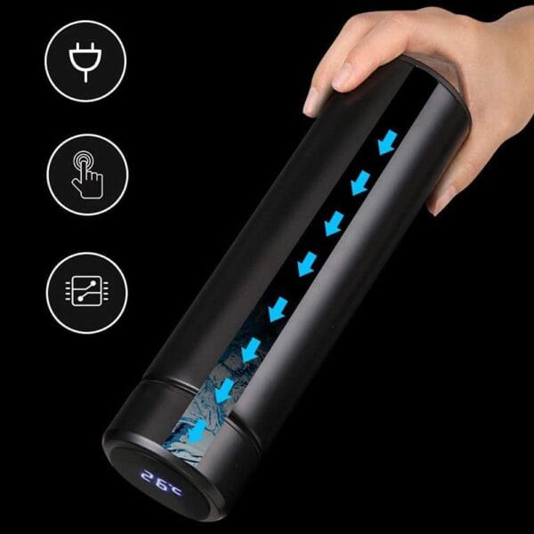 Customized/Personalized Stainless Steel Water Bottle with Smart LED Touch Screen, Keep Cold 500 ml (Matte Black) - Image 7