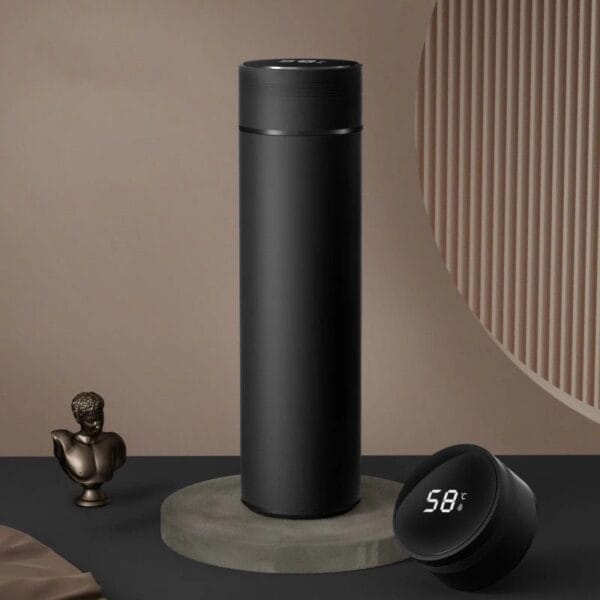 Customized/Personalized Stainless Steel Water Bottle with Smart LED Touch Screen, Keep Cold 500 ml (Matte Black) - Image 2