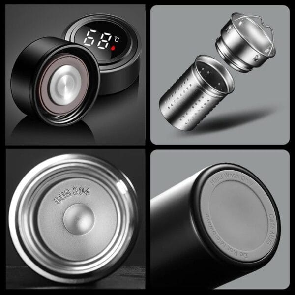 Customized/Personalized Stainless Steel Water Bottle with Smart LED Touch Screen, Keep Cold 500 ml (Matte Black) - Image 3