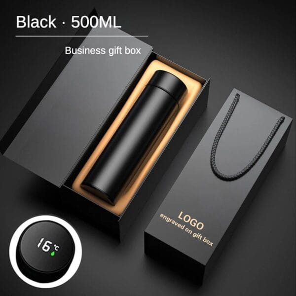 Customized/Personalized Stainless Steel Water Bottle with Smart LED Touch Screen, Keep Cold 500 ml (Matte Black) - Image 9