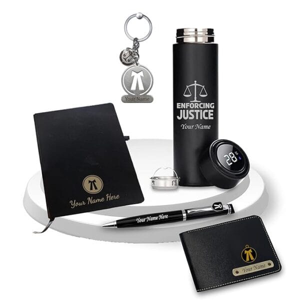 Personalized Advocate's Gift Set-Key-Chain, Black Water Bottle ,Pen ,Wallet & Diary-All items Personalize with Advocate Name for a Special Occasion-Ideal gift for law school graduates or lawyers.